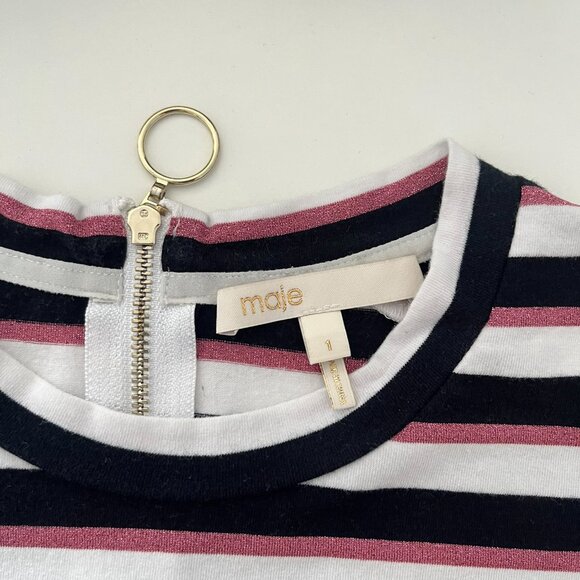 Maje Tiffany Back-Zip Metallic-Stripe Tee - Picture 7 of 10